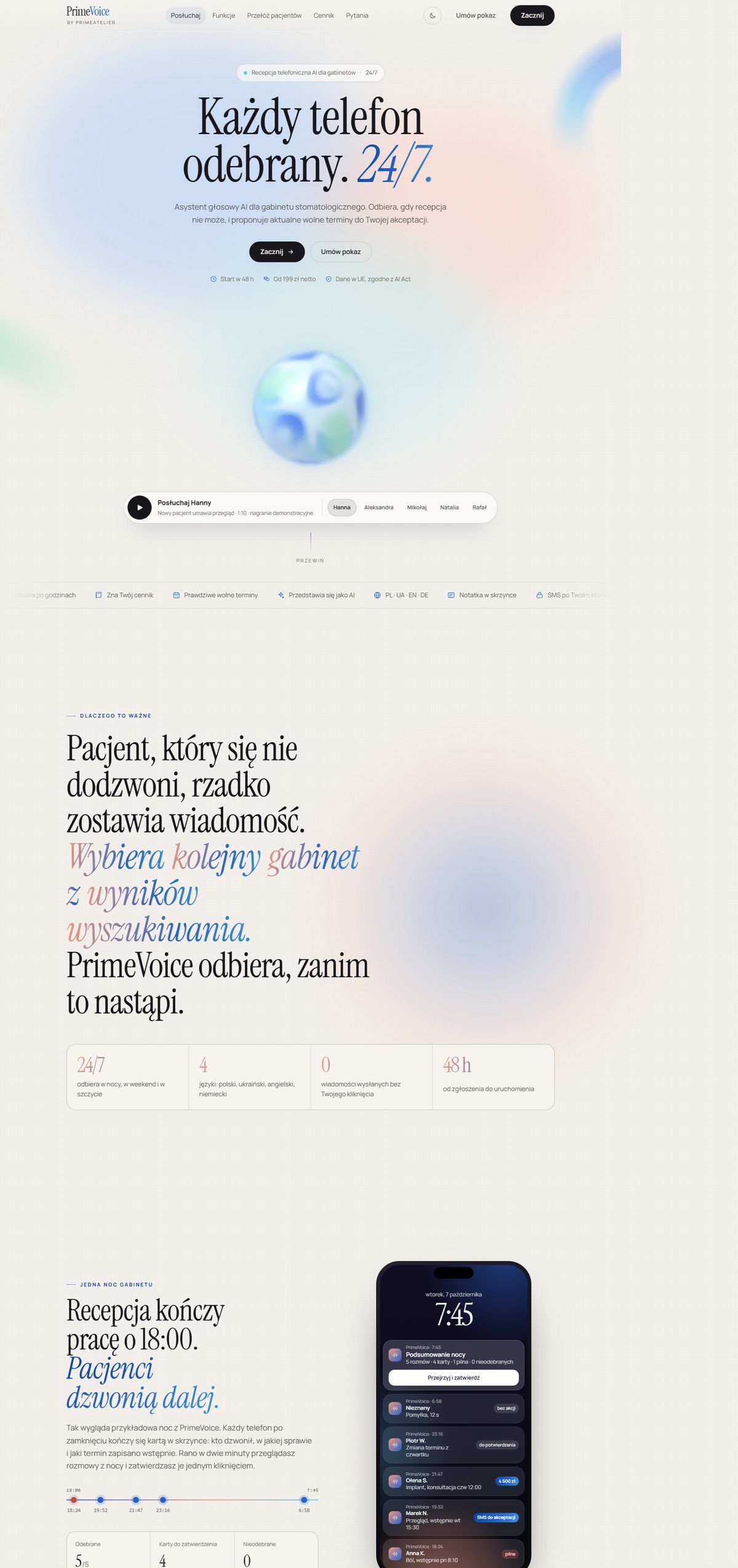 PrimeVoice — pierwszy ekran serwisu primevoice.pl